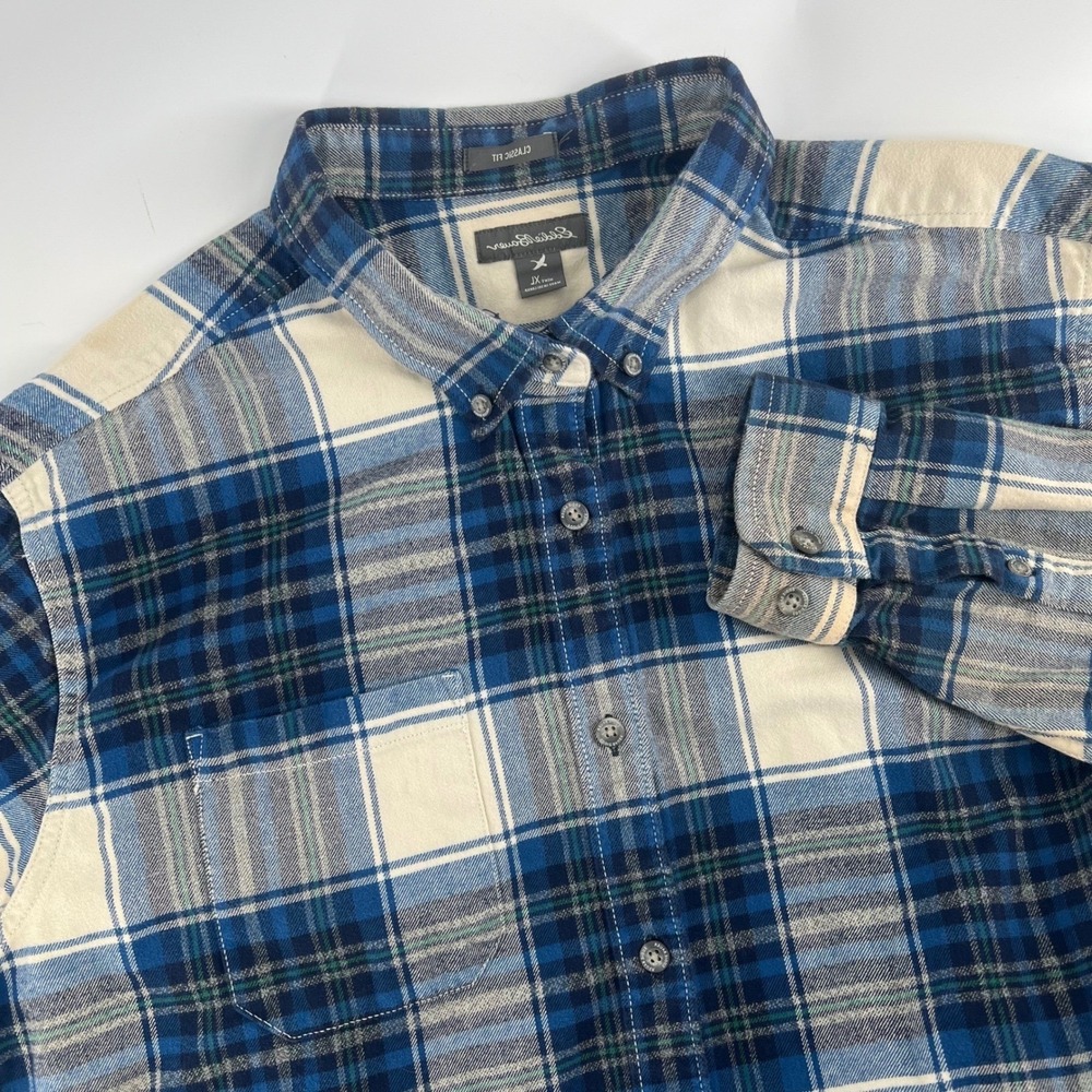 Eddie Bauer XL Classic Men Blue Plaid Heavy Flannel Button Down Shirt Long Sl
